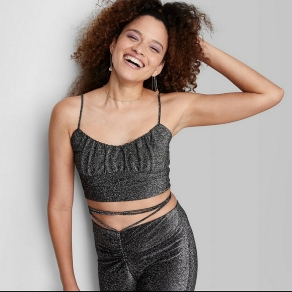 New! Sparkly Black/Silver Lurex Crop Top Wild Fable 4X NWT - Picture 2 of 9